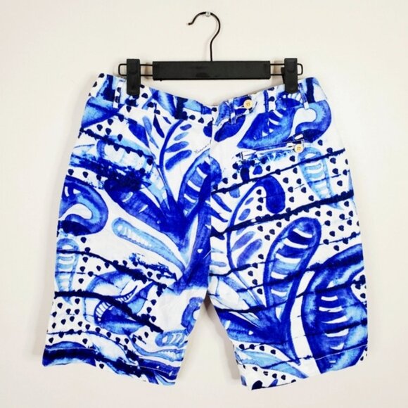 Richards UK Linen Watercolor Old Money  Bermuda Resord Tropical Golf Shorts 38 - Picture 2 of 11